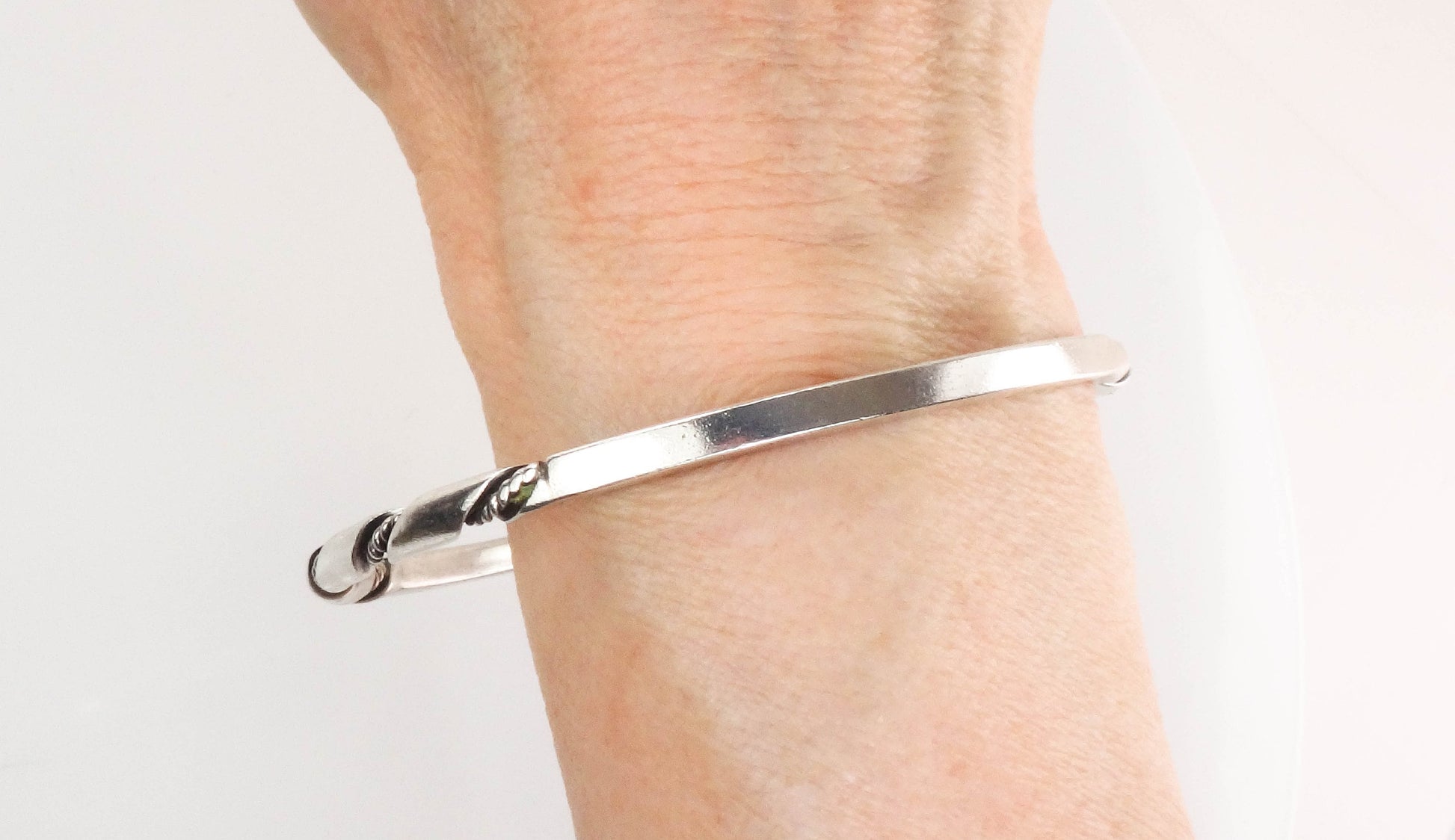 Vintage Sterling Silver Twisted Bangle Bracelet, Heavy Slip On Stacking Bangle 7 7/8"