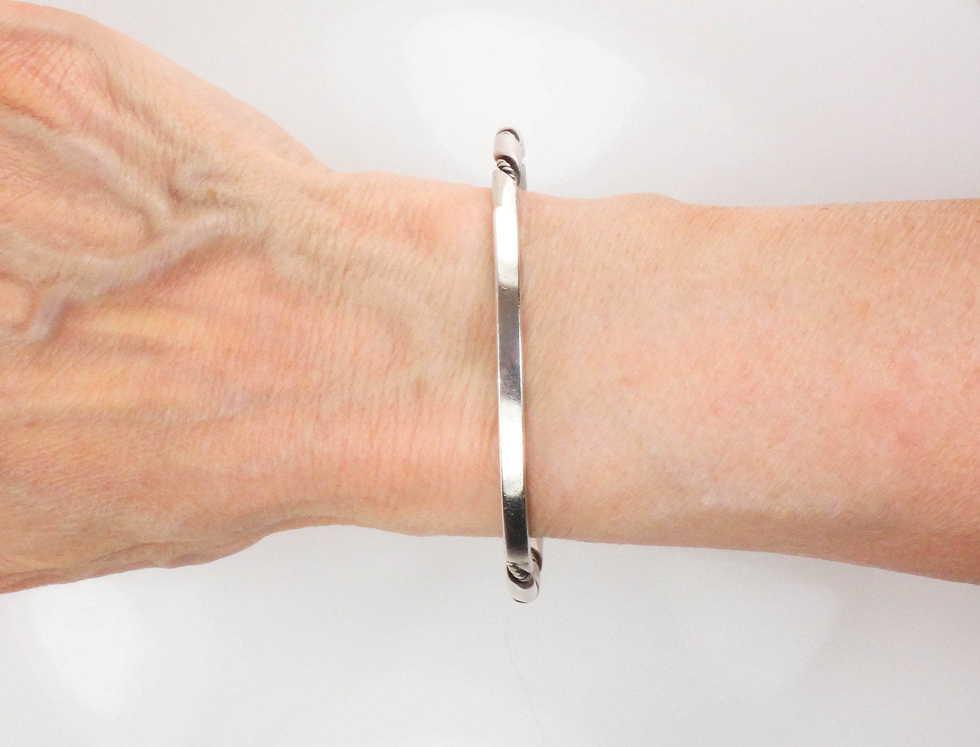 Vintage Sterling Silver Twisted Bangle Bracelet, Heavy Slip On Stacking Bangle 7 7/8"