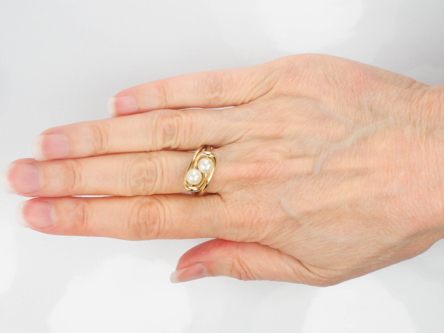 Vintage 14k Yellow Gold Pearl Ring: Moi et Toi Style, Size 6.75