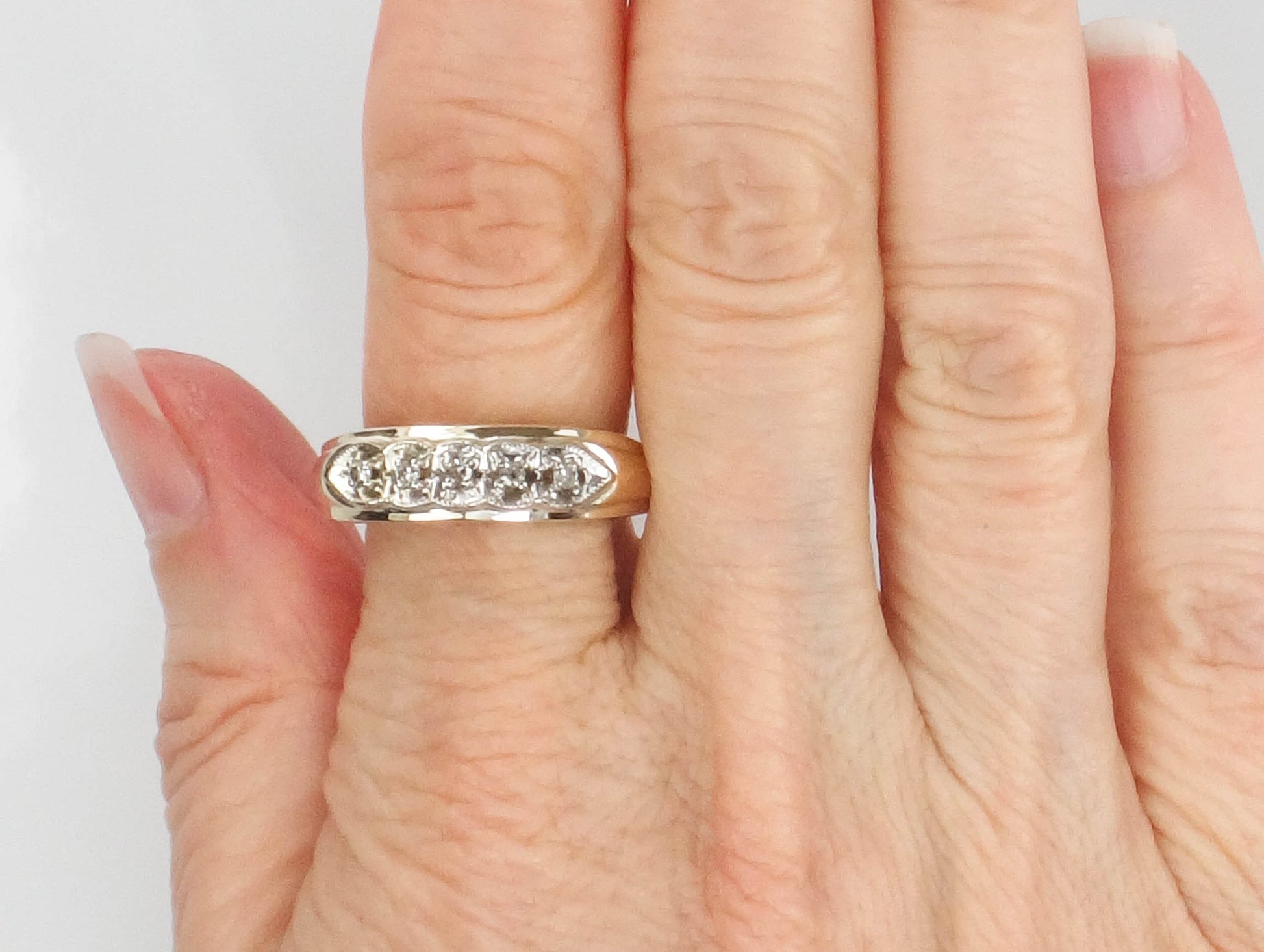 Vintage 14k Two Tone Gold Diamond Wedding Band Size 11