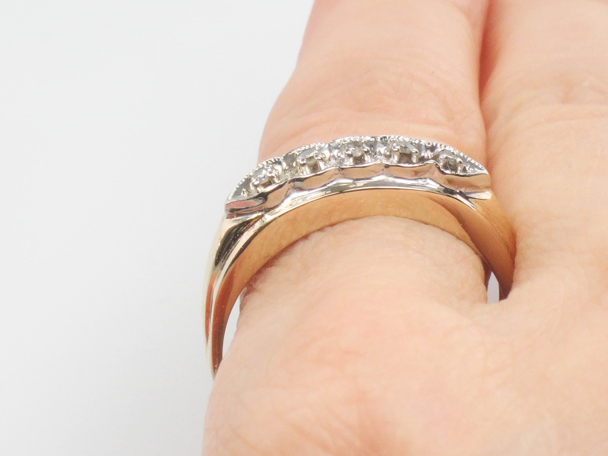 Vintage 14k Two Tone Gold Diamond Wedding Band Size 11