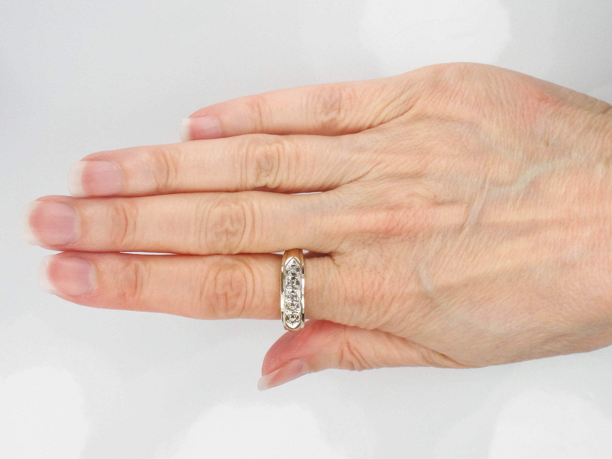 Vintage 14k Two Tone Gold Diamond Wedding Band Size 11