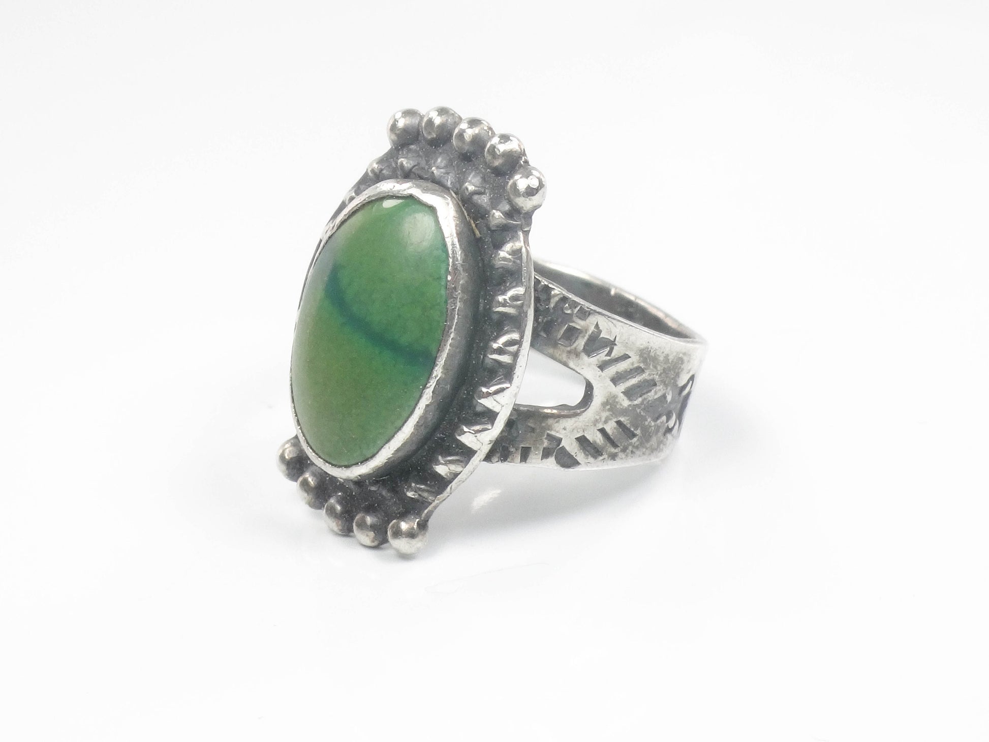 Vintage Green Turquoise Sterling Silver Ring - Native American Style, Size 6.5