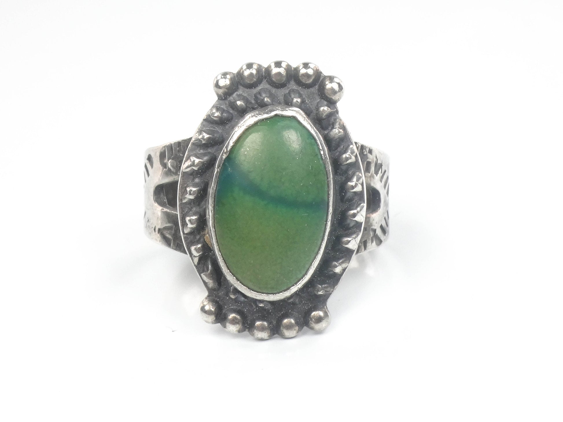 Vintage Green Turquoise Sterling Silver Ring - Native American Style, Size 6.5