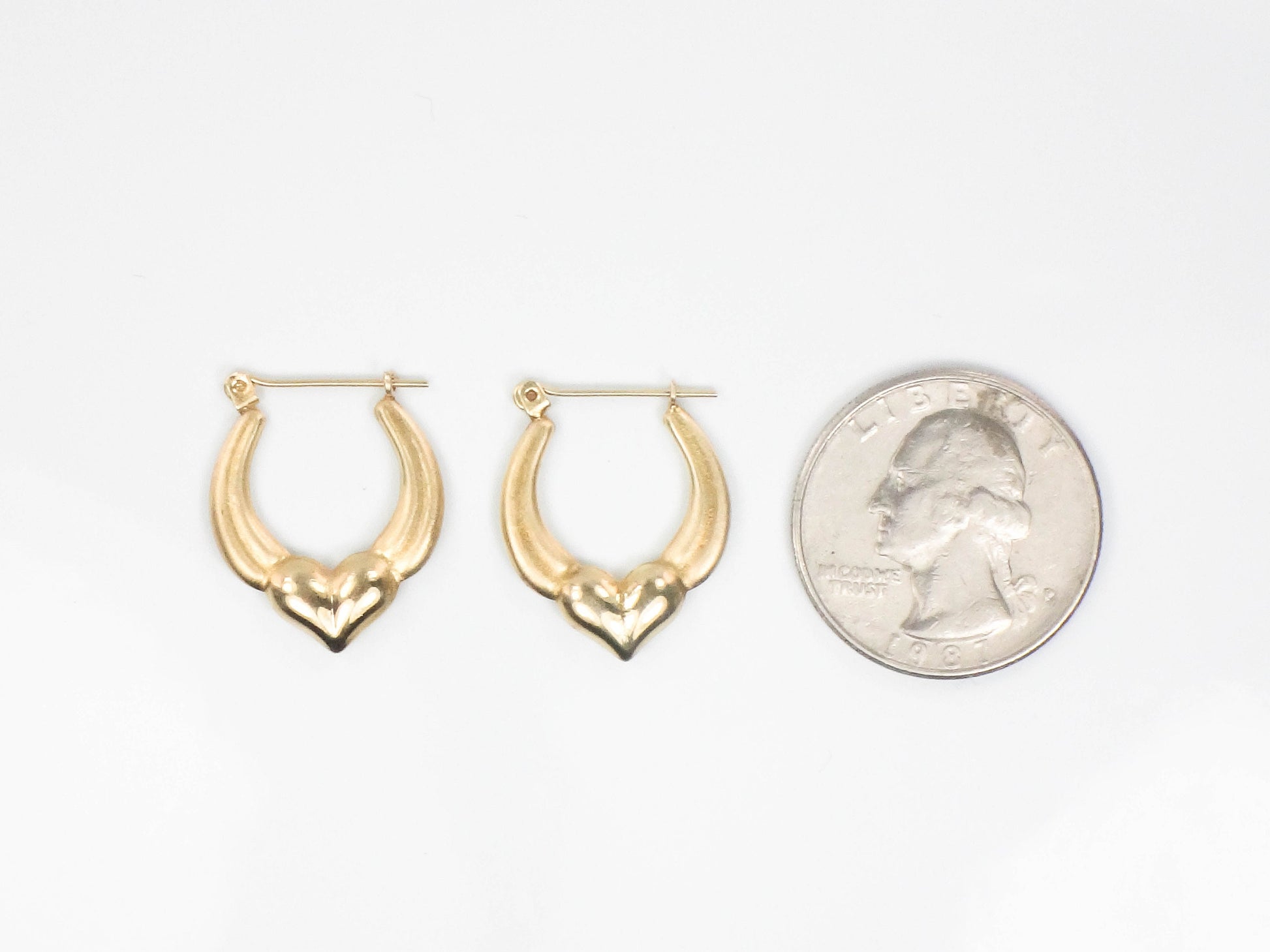 Vintage 14k Yellow Gold Heart Hoop Earrings