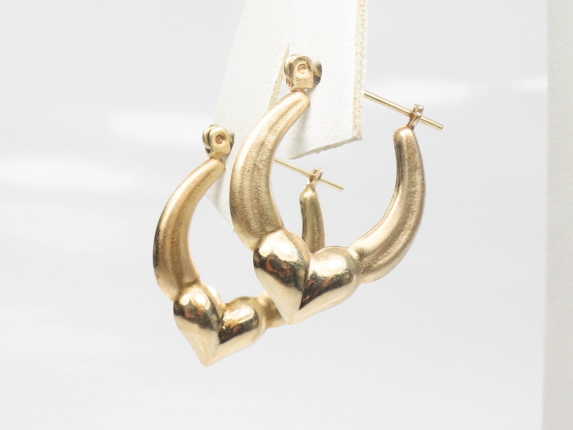 Vintage 14k Yellow Gold Heart Hoop Earrings