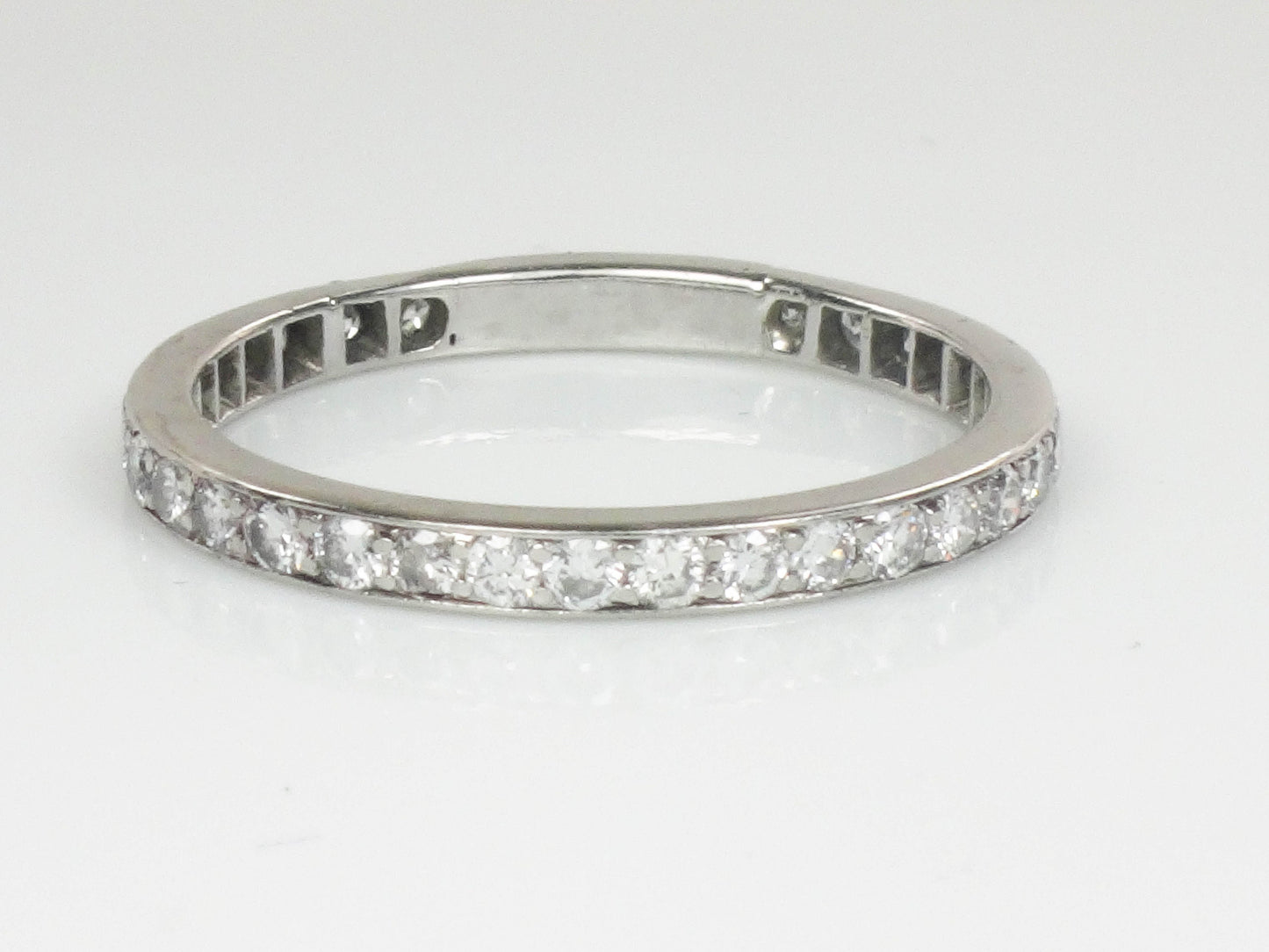 Vintage Platinum Diamond Eternity Band: Thin Natural Diamond Wedding Ring, .75 TDW, Size 9