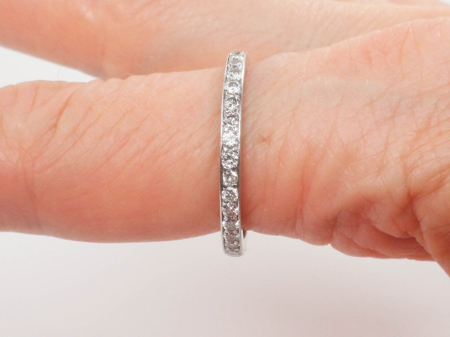 Vintage Platinum Diamond Eternity Band: Thin Natural Diamond Wedding Ring, .75 TDW, Size 9