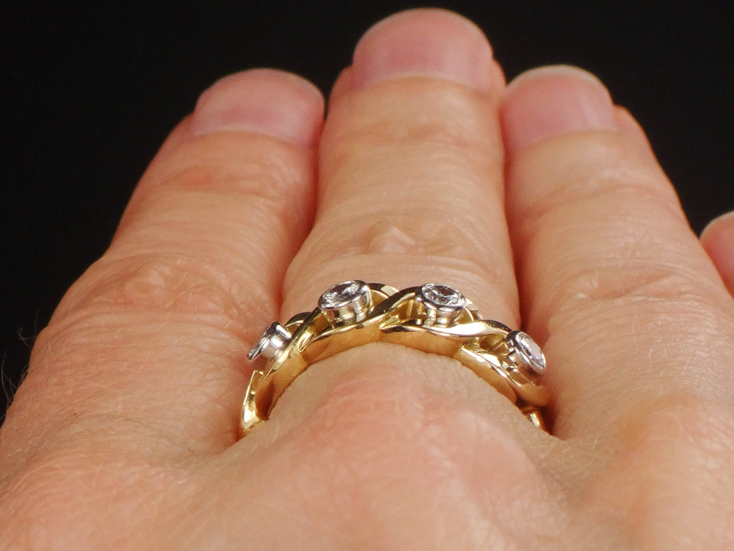 Vintage 18k Four Diamond Ring Diamond Wedding Band Approx .50 Carats TDW Size 6