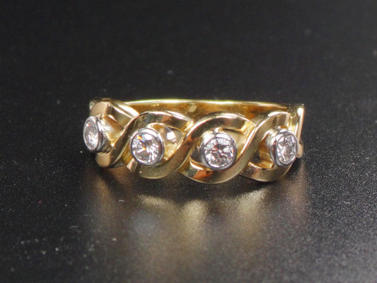 Vintage 18k Four Diamond Ring Diamond Wedding Band Approx .50 Carats TDW Size 6