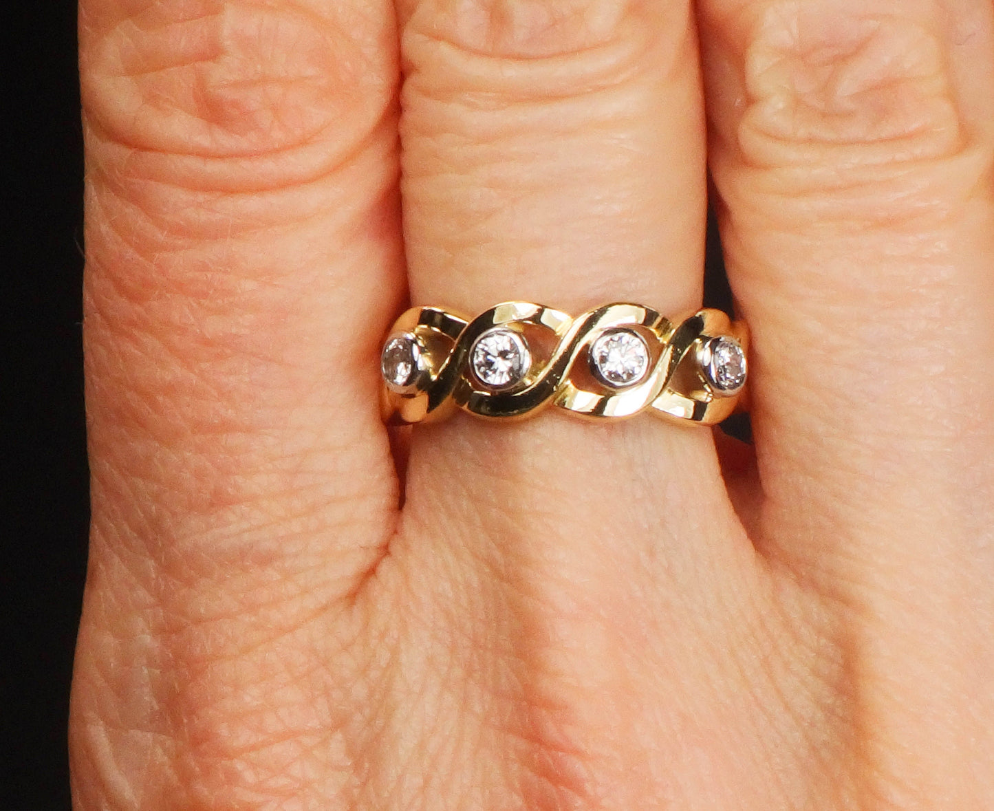 Vintage 18k Four Diamond Ring Diamond Wedding Band Approx .50 Carats TDW Size 6