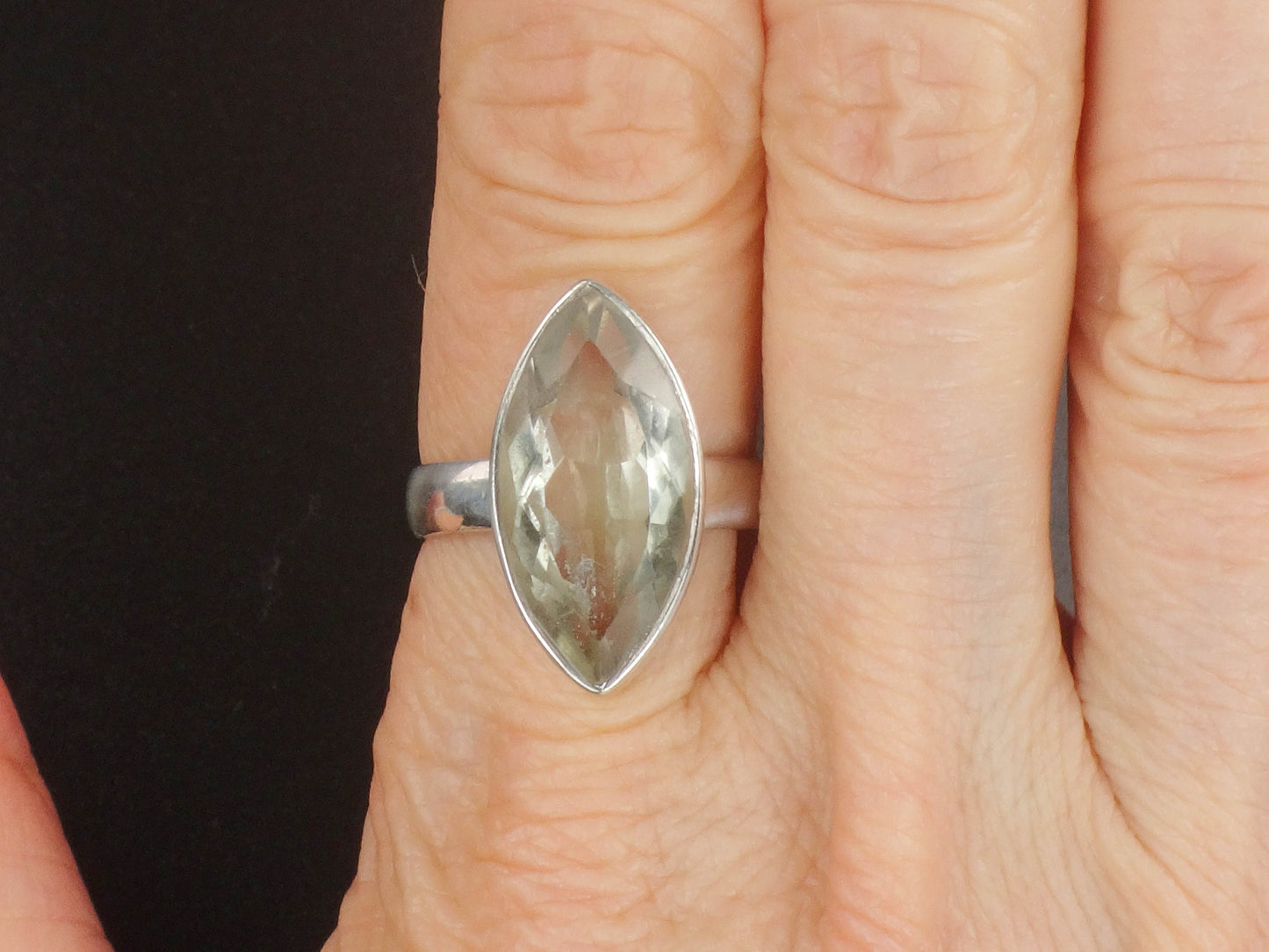 Vintage Sterling Silver Marquise Cut Green Stone Ring 6.5