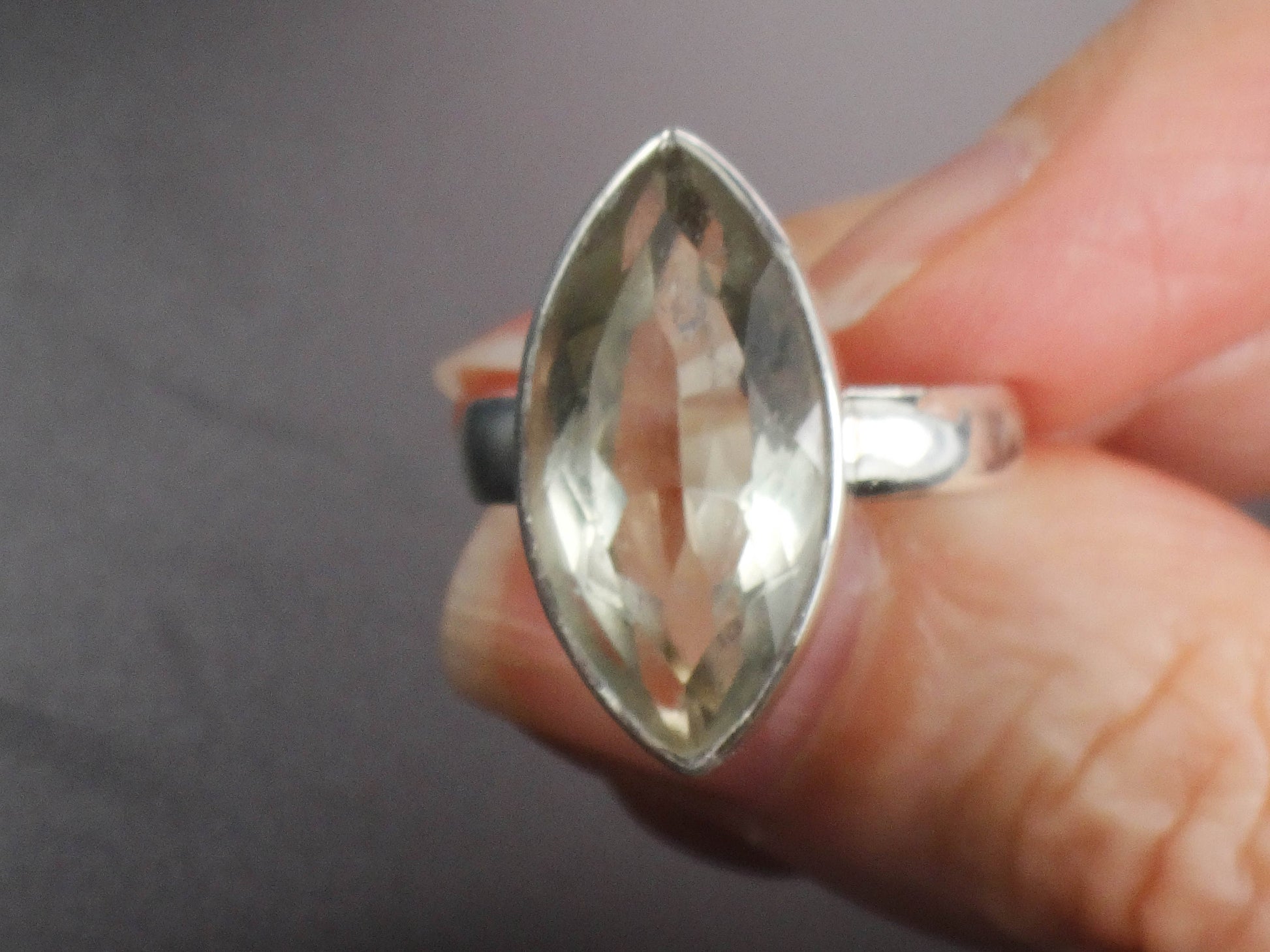 Vintage Sterling Silver Marquise Cut Green Stone Ring 6.5