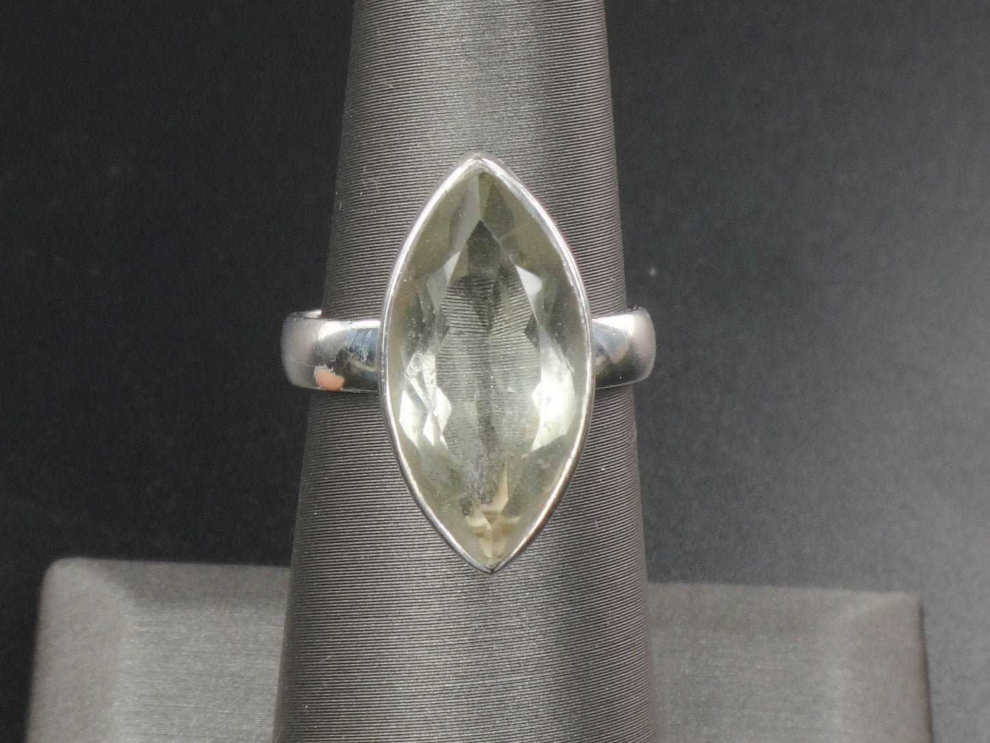 Vintage Sterling Silver Marquise Cut Green Stone Ring 6.5