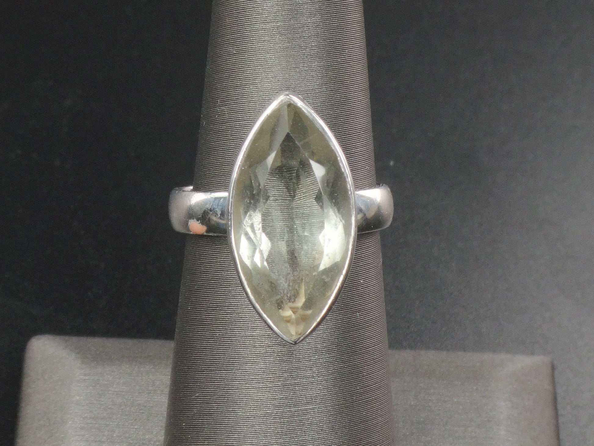 Vintage Sterling Silver Marquise Cut Green Stone Ring 6.5