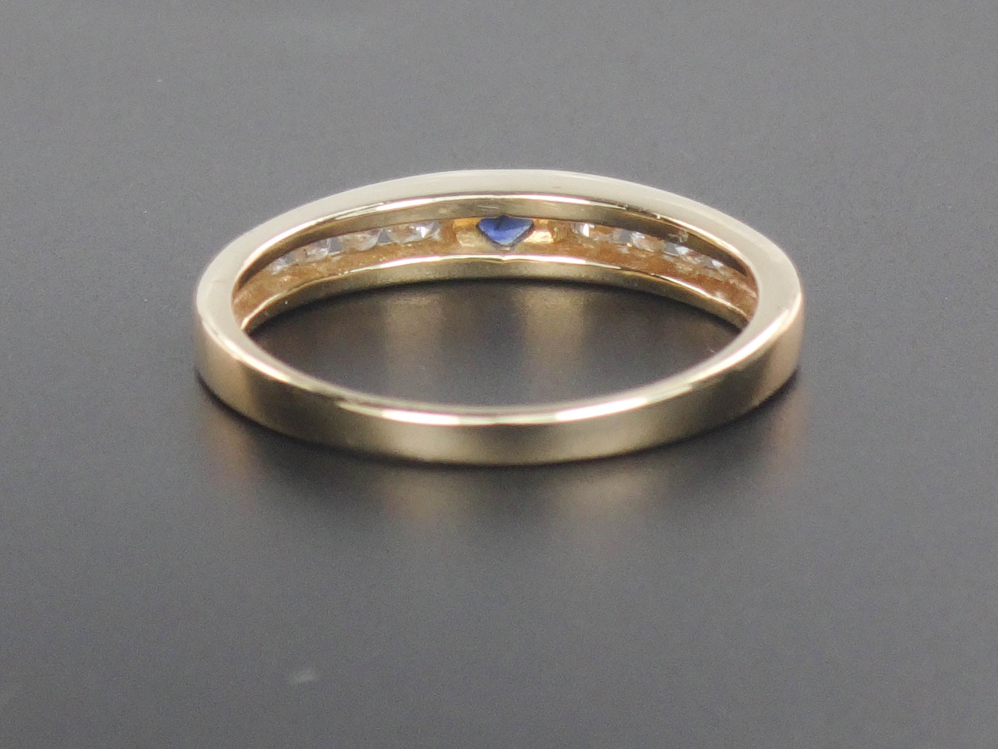 Vintage 14k Yellow Gold Natural Blue Sapphire and Diamond Band - Stacking Ring - Size 6