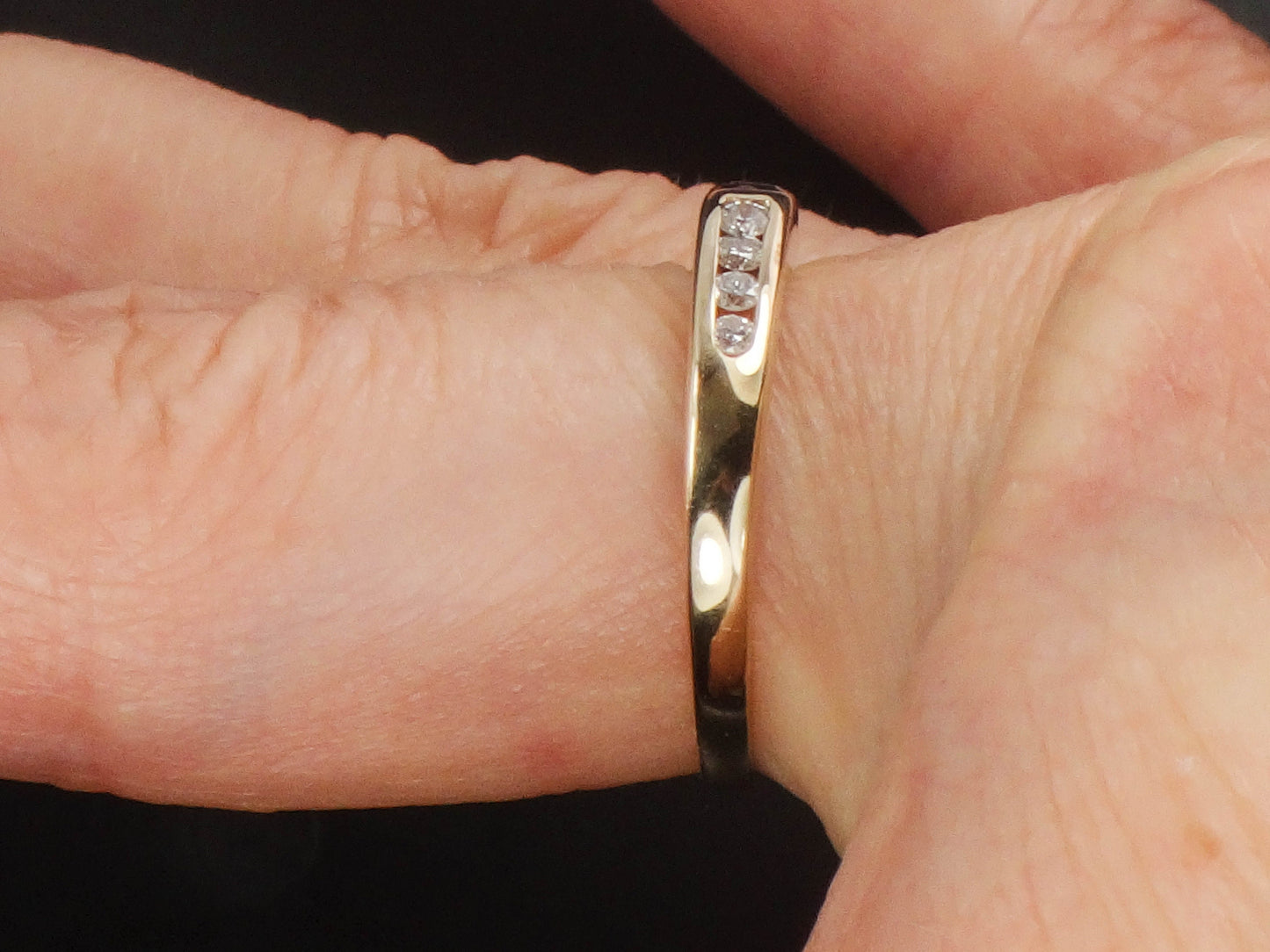 Vintage 14k Yellow Gold Natural Blue Sapphire and Diamond Band - Stacking Ring - Size 6