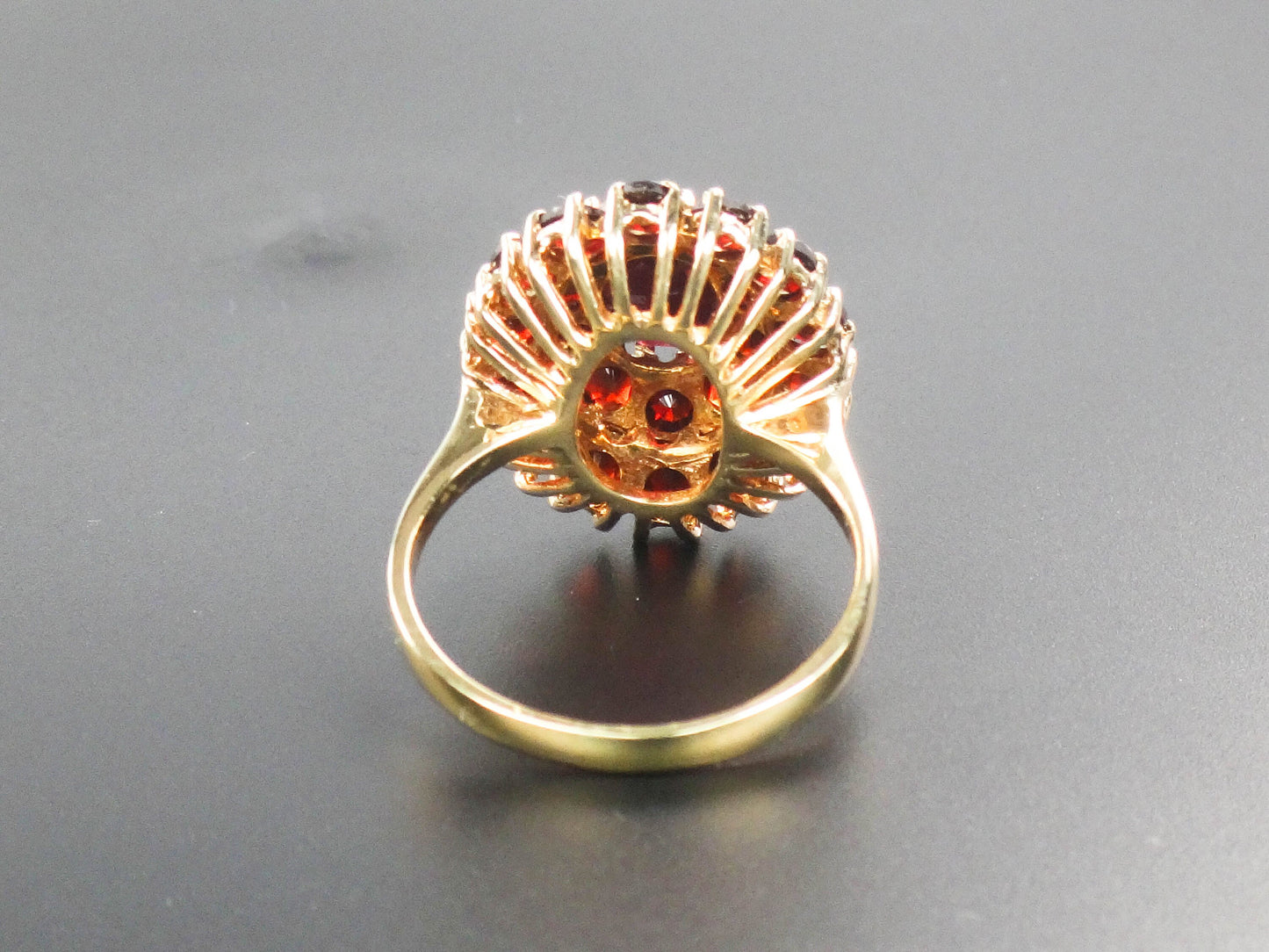 Vintage 14k Yellow Gold Bohemian Garnet Cluster Ring January Birthstone Size 7.25