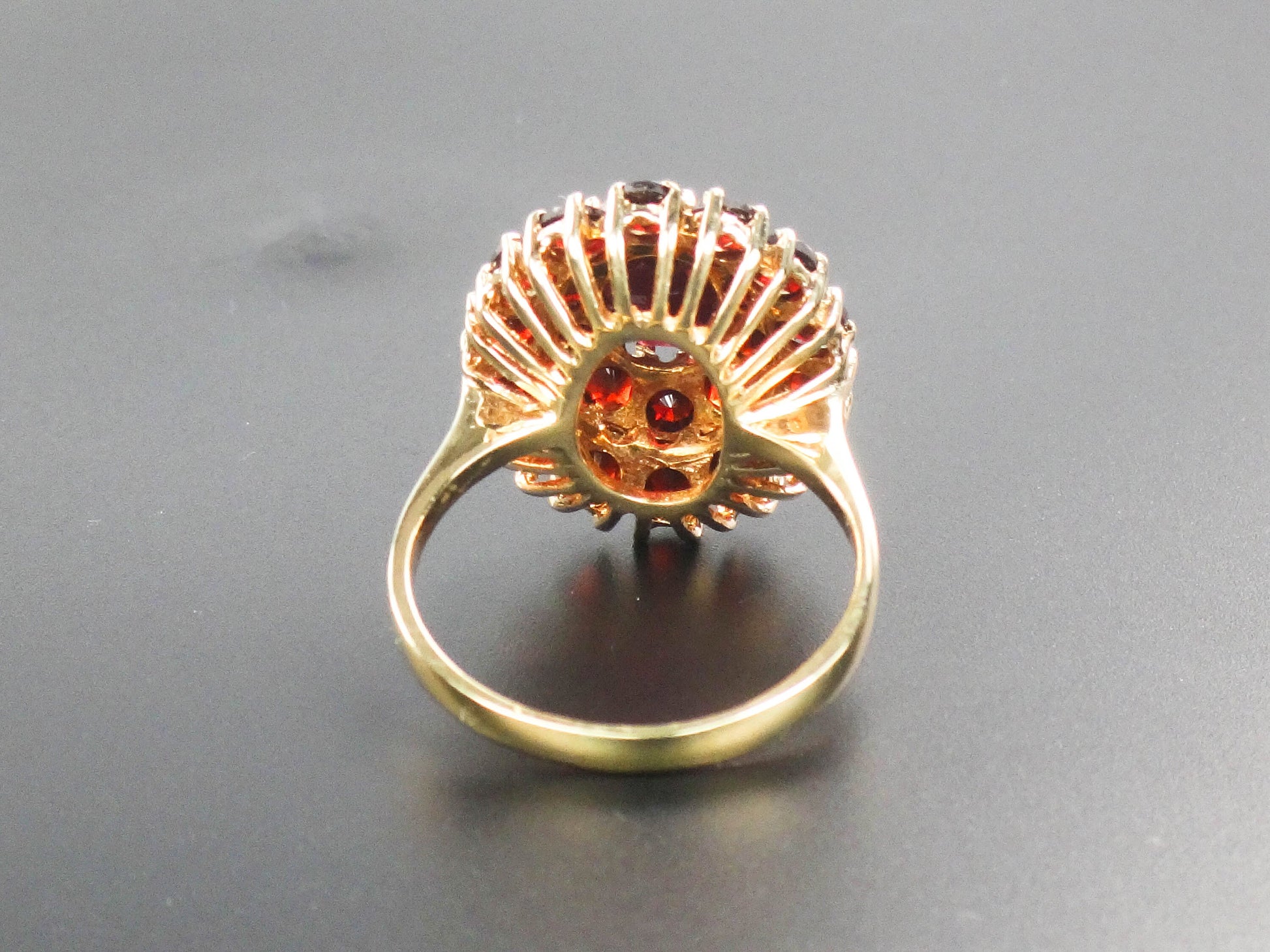 Vintage 14k Yellow Gold Bohemian Garnet Cluster Ring January Birthstone Size 7.25