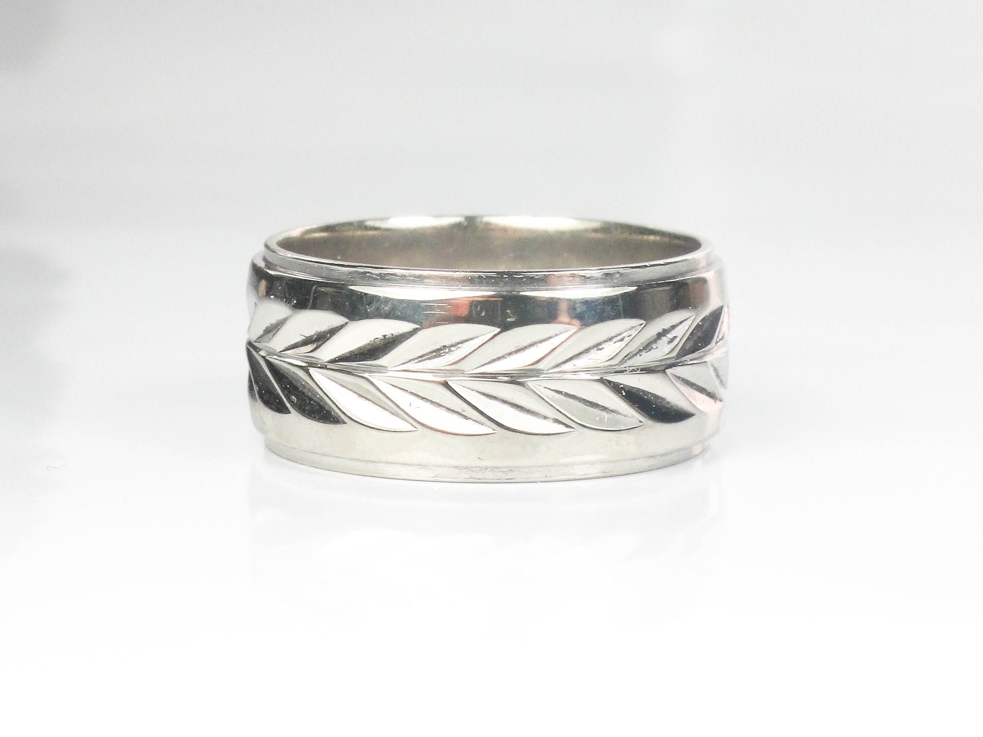 Vintage ArtCarved 14k White Gold Wedding Band - Wheat Design, Size 6