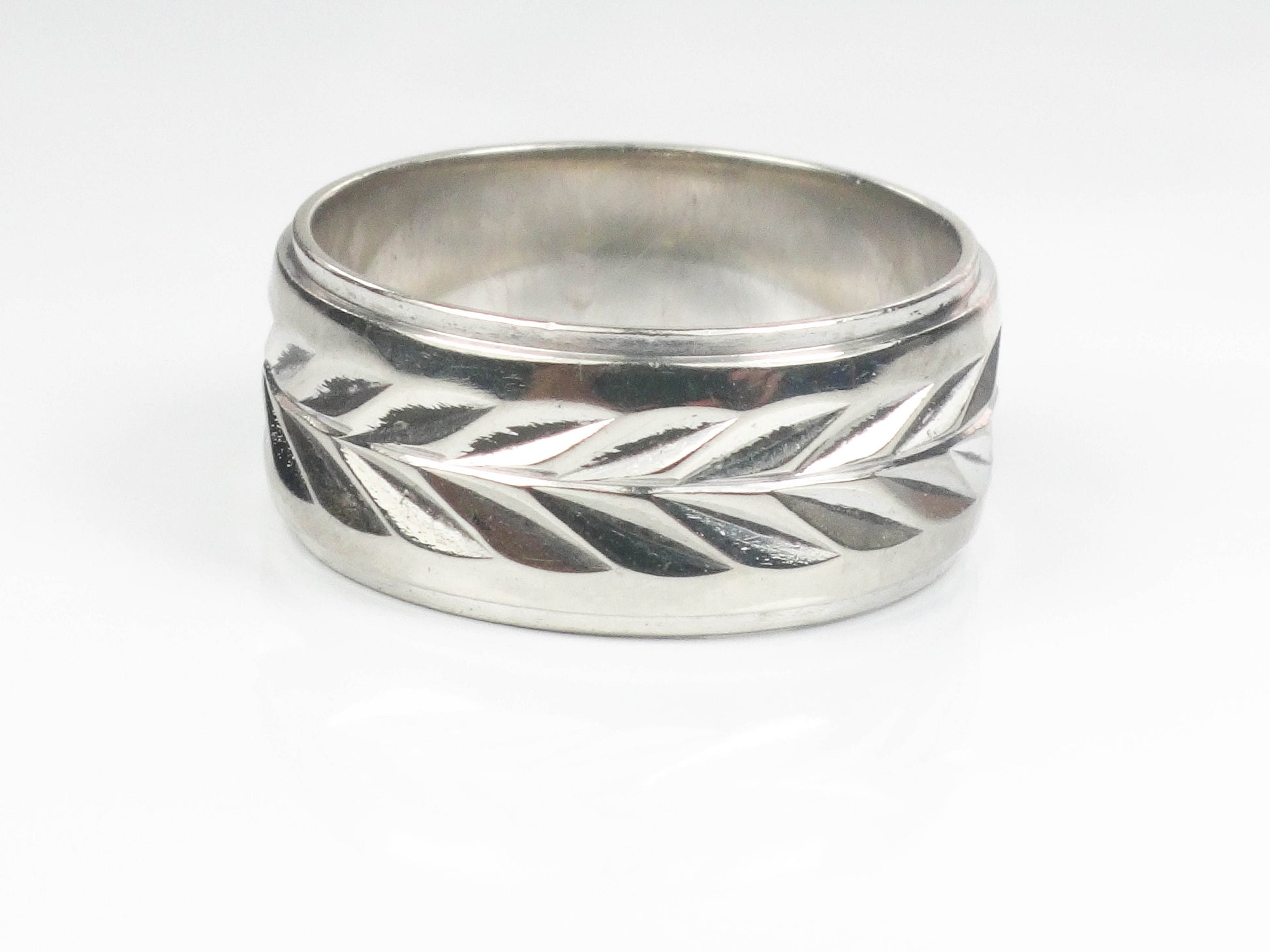 Vintage ArtCarved 14k White Gold Wedding Band - Wheat Design, Size 6