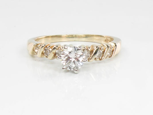 Vintage 14k Round Brilliant Natural Diamond Engagement Ring .38 Carats Center Size 6