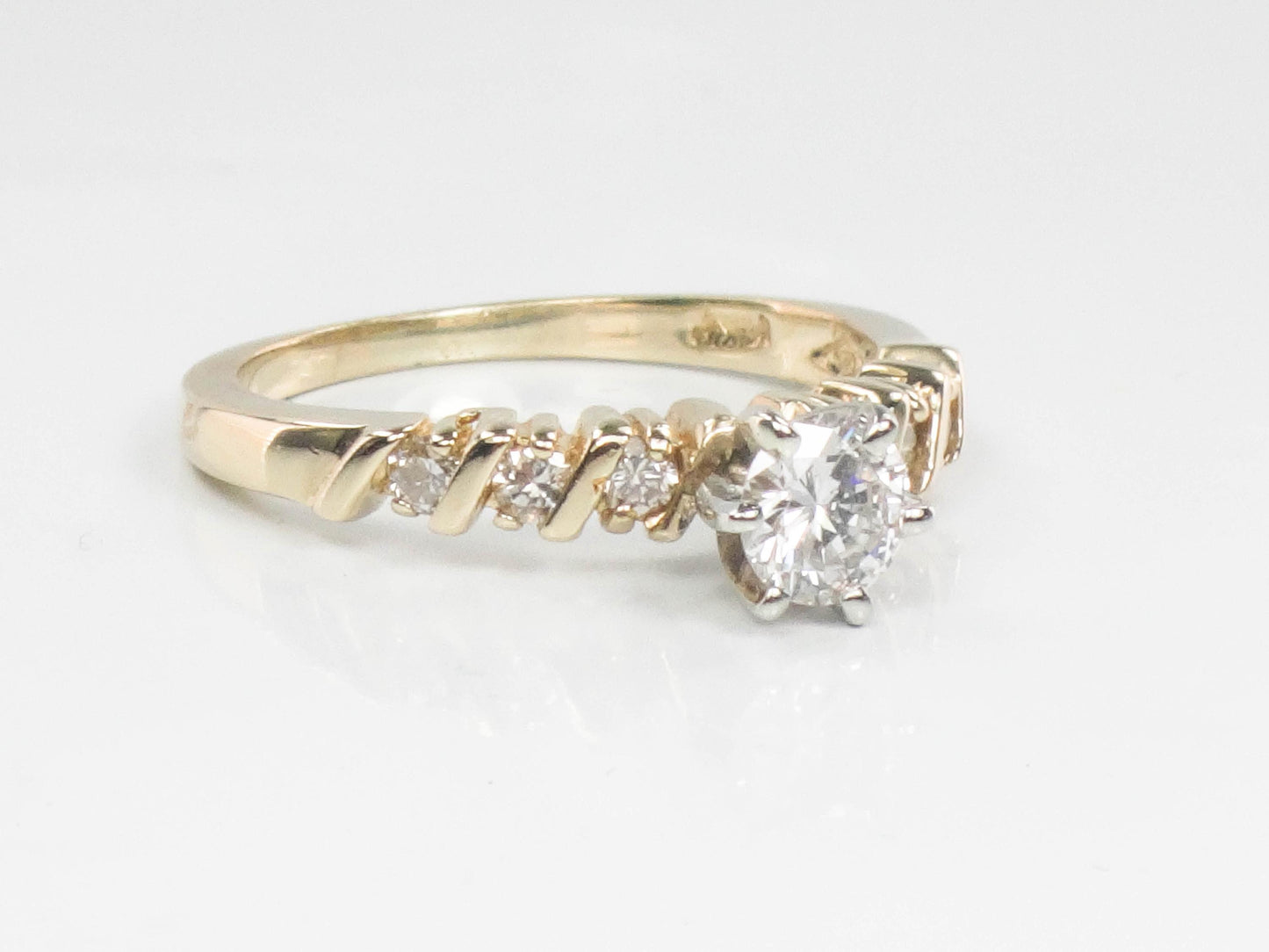 Vintage 14k Round Brilliant Natural Diamond Engagement Ring .38 Carats Center Size 6
