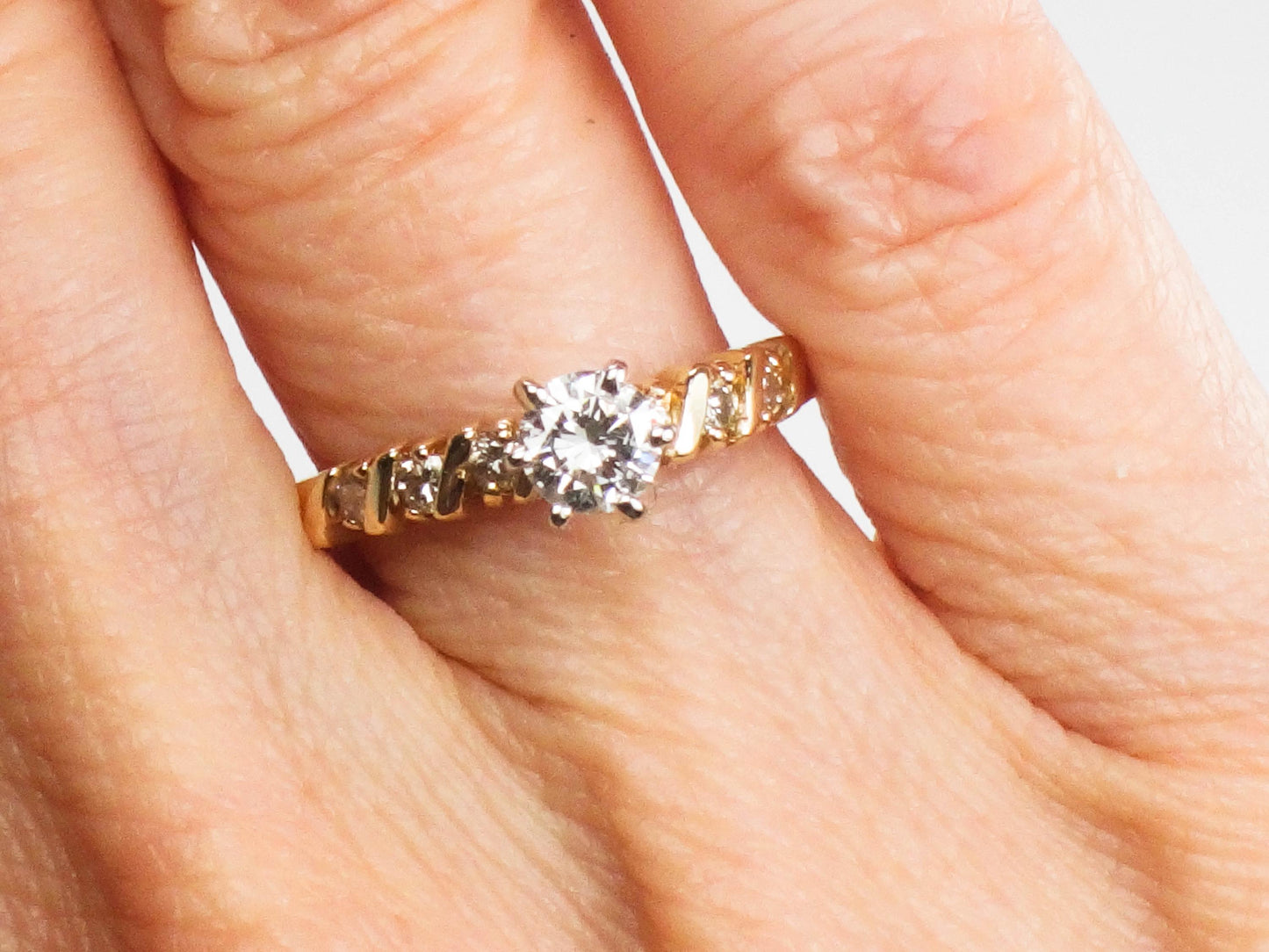 Vintage 14k Round Brilliant Natural Diamond Engagement Ring .38 Carats Center Size 6