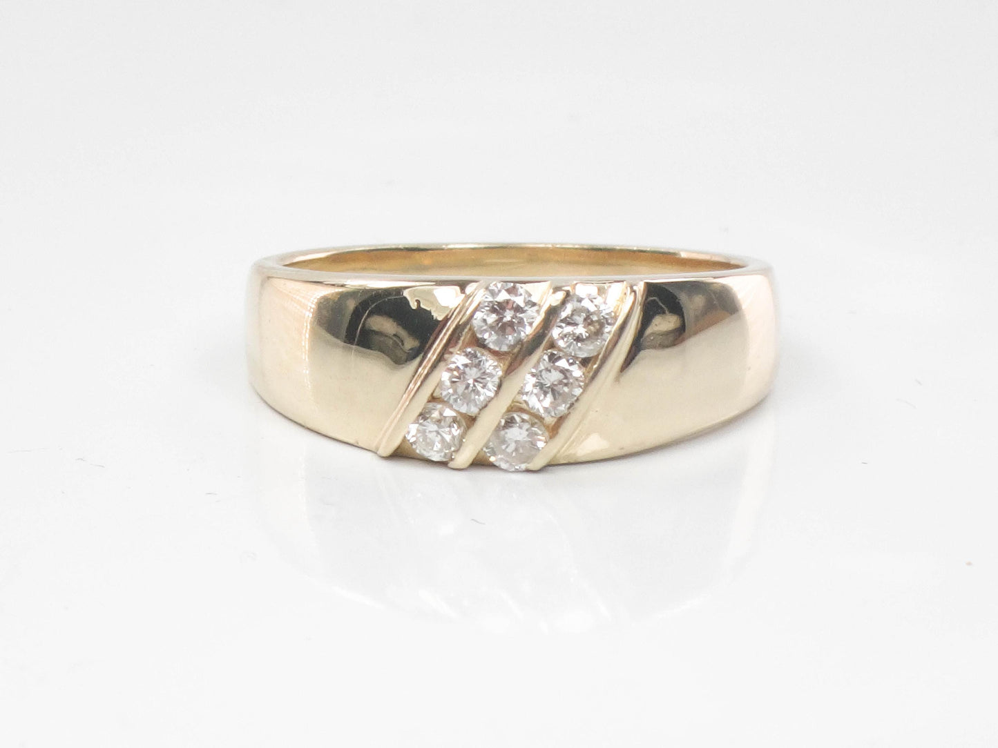 Vintage 14k Yellow Gold Two Row Natural Diamond Ring, Size 8 Diamond Band