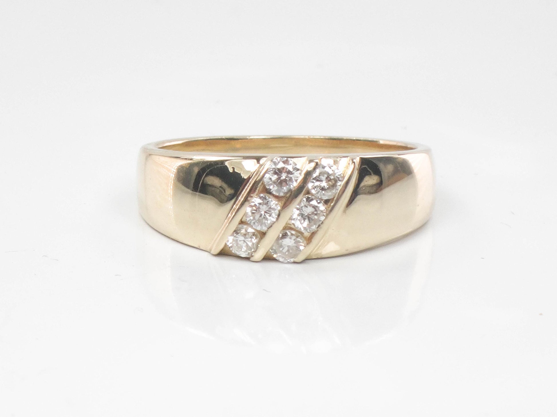 Vintage 14k Yellow Gold Two Row Natural Diamond Ring, Size 8 Diamond Band