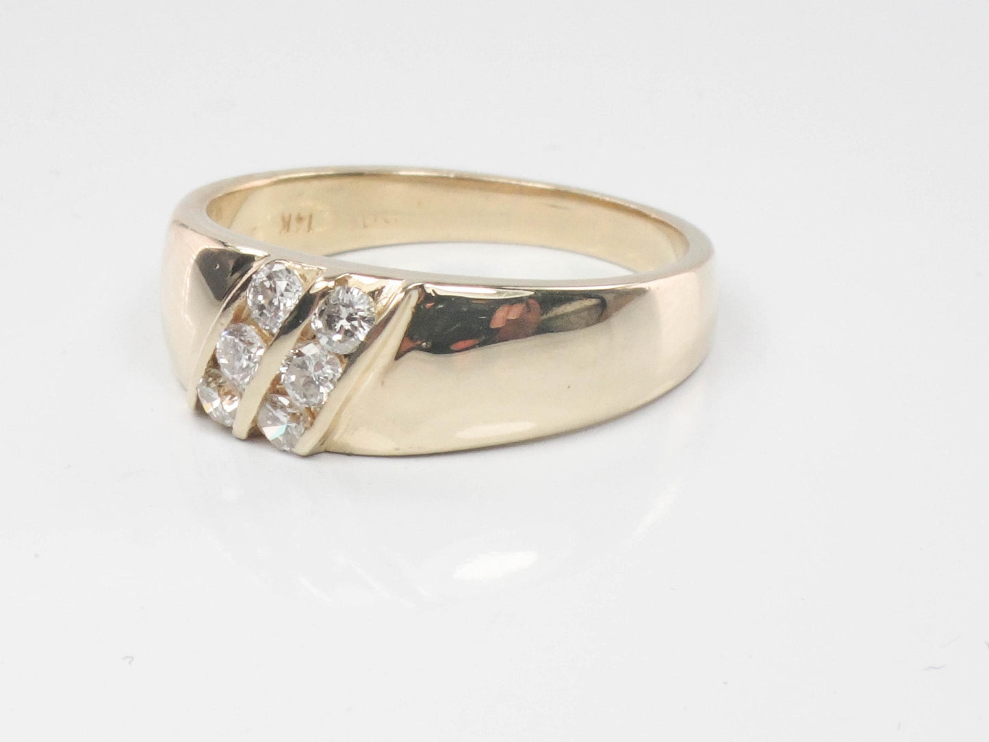 Vintage 14k Yellow Gold Two Row Natural Diamond Ring, Size 8 Diamond Band