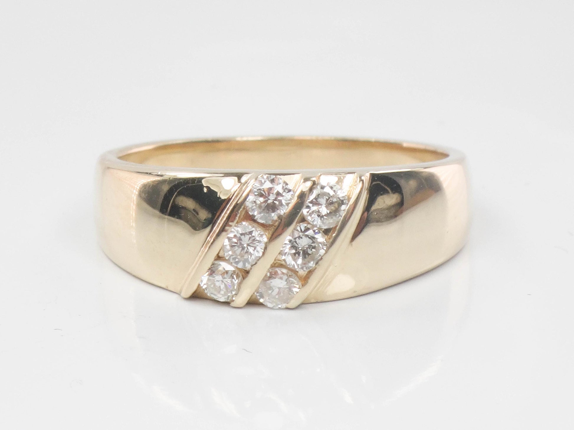 Vintage 14k Yellow Gold Two Row Natural Diamond Ring, Size 8 Diamond Band
