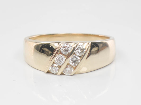 Vintage 14k Yellow Gold Two Row Natural Diamond Ring, Size 8 Diamond Band