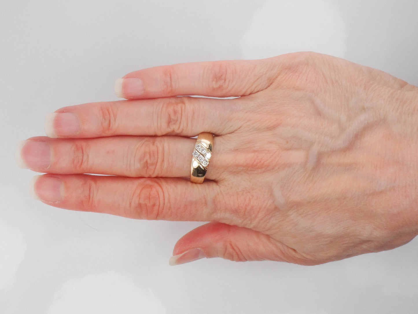 Vintage 14k Yellow Gold Two Row Natural Diamond Ring, Size 8 Diamond Band