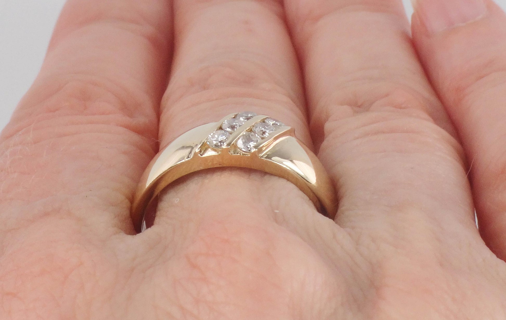 Vintage 14k Yellow Gold Two Row Natural Diamond Ring, Size 8 Diamond Band