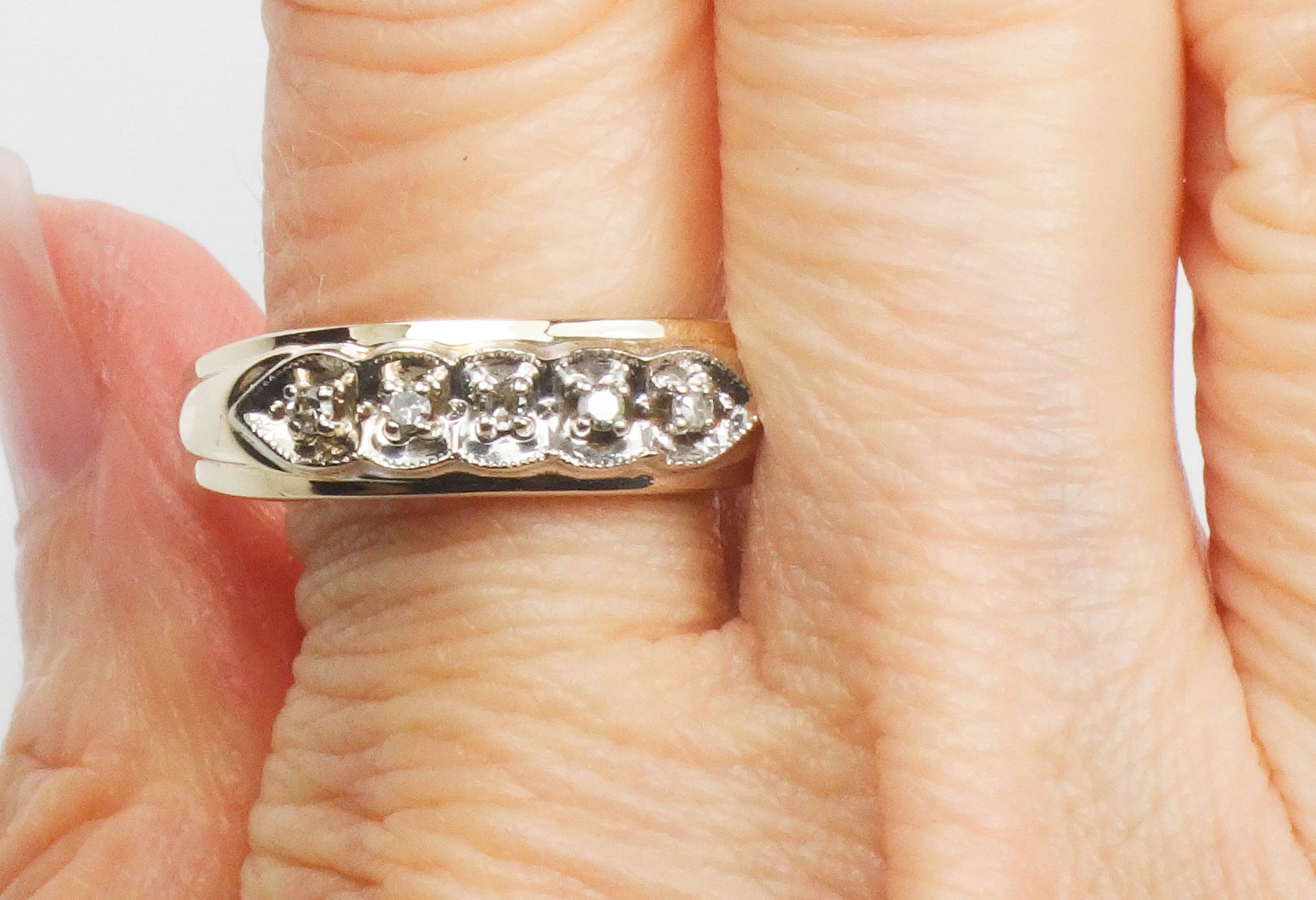 Vintage 14k Two Tone Gold Diamond Wedding Band Size 11