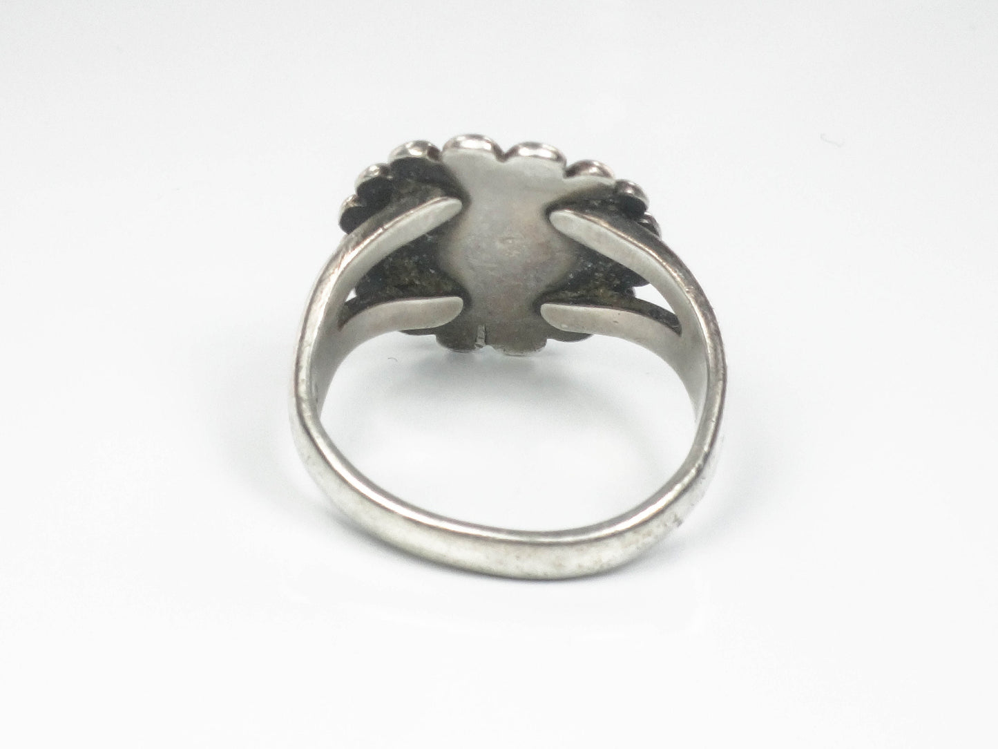 Vintage Sterling Silver Green Turquoise Flower Ring with Native American Style