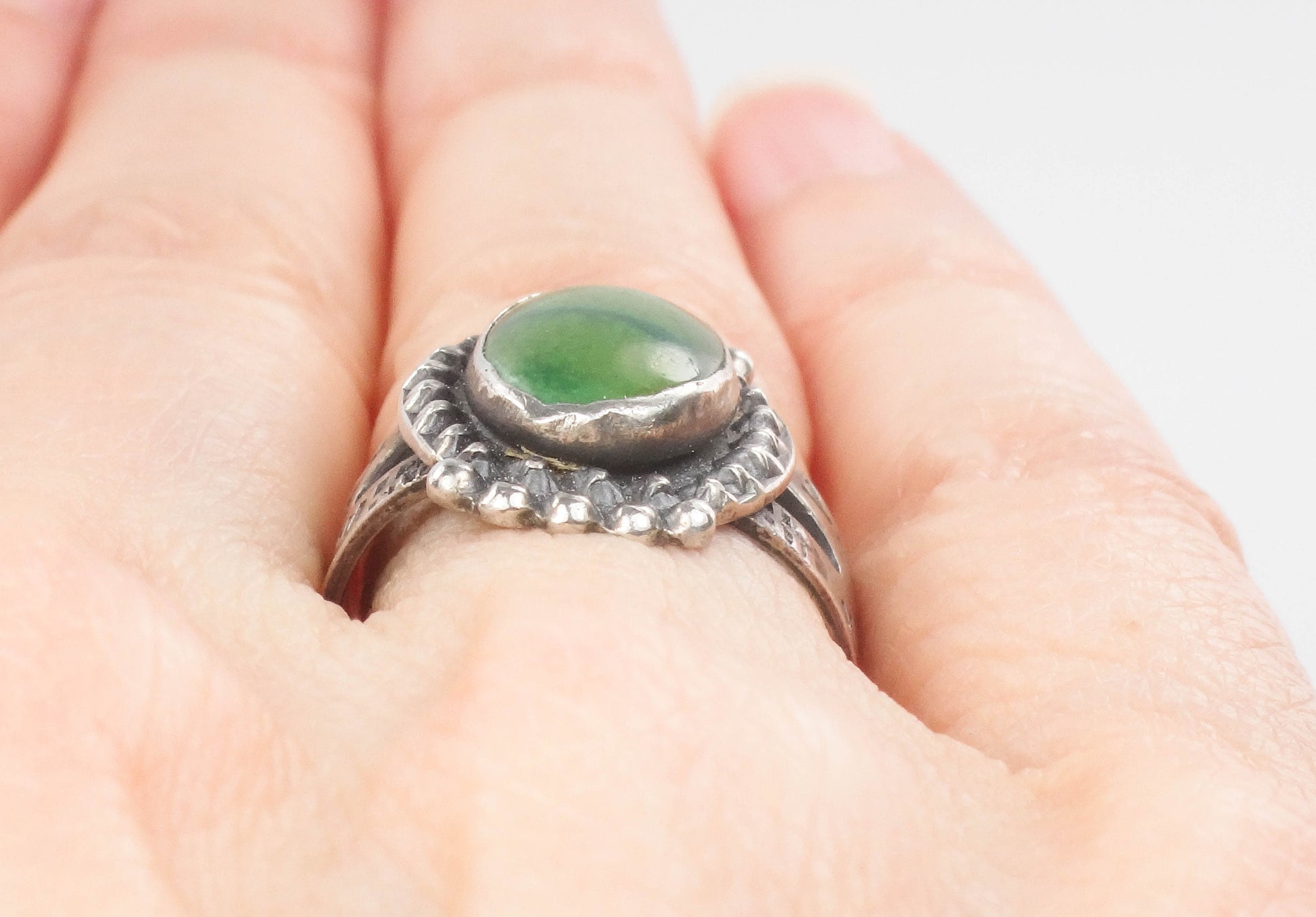 Vintage Green Turquoise Sterling Silver Ring - Native American Style, Size 6.5