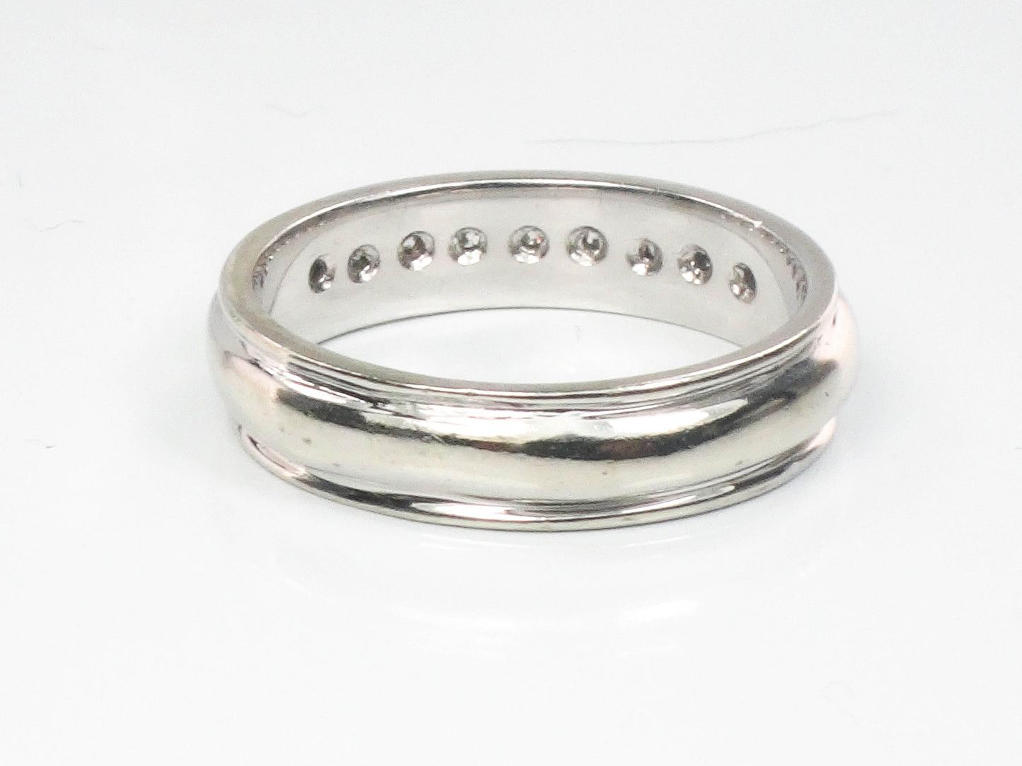 Vintage 14k White Gold Natural Diamond Wedding Band Stacking Ring Size 7
