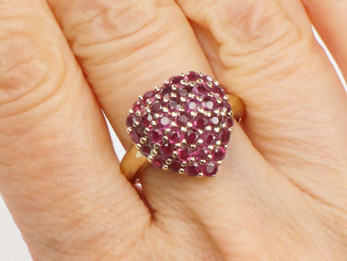 Ruby Heart Cluster Ring - Vintage 14k Yellow Gold Natural Red Gemstones - Size 6 - Circa 1960's Fine Jewelry
