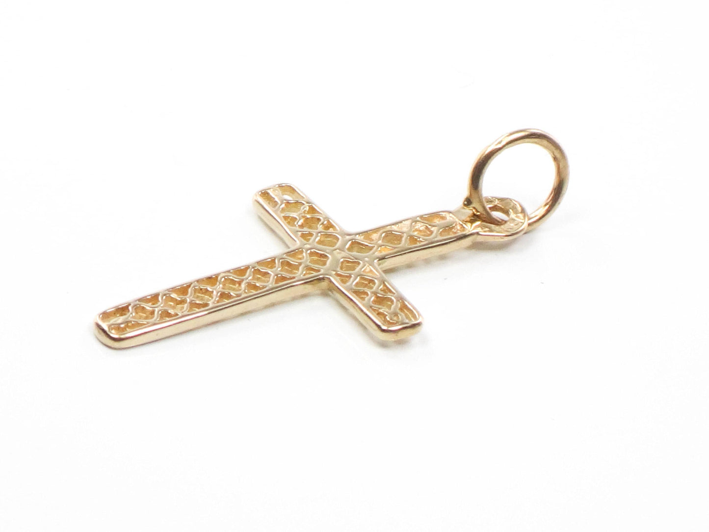 Solid 14k Yellow Gold Cross Pendant - Vintage Filigree Openwork Christian Religious Jewelry
