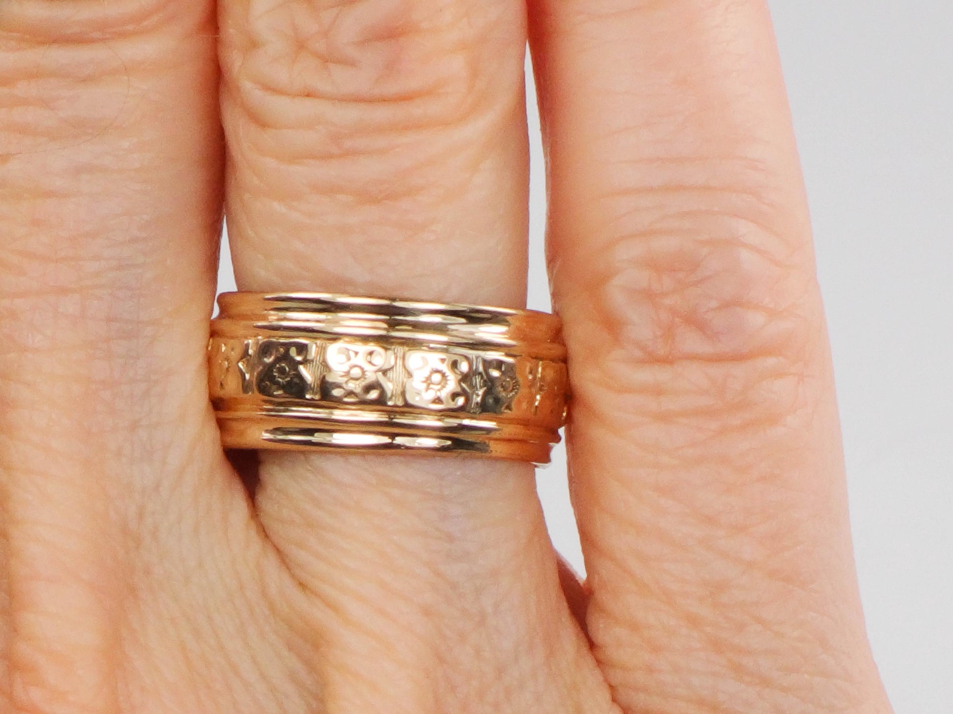 Vintage Wide 14k Yellow Gold Orange Blossom Floral Wedding Band Size 6 1/4