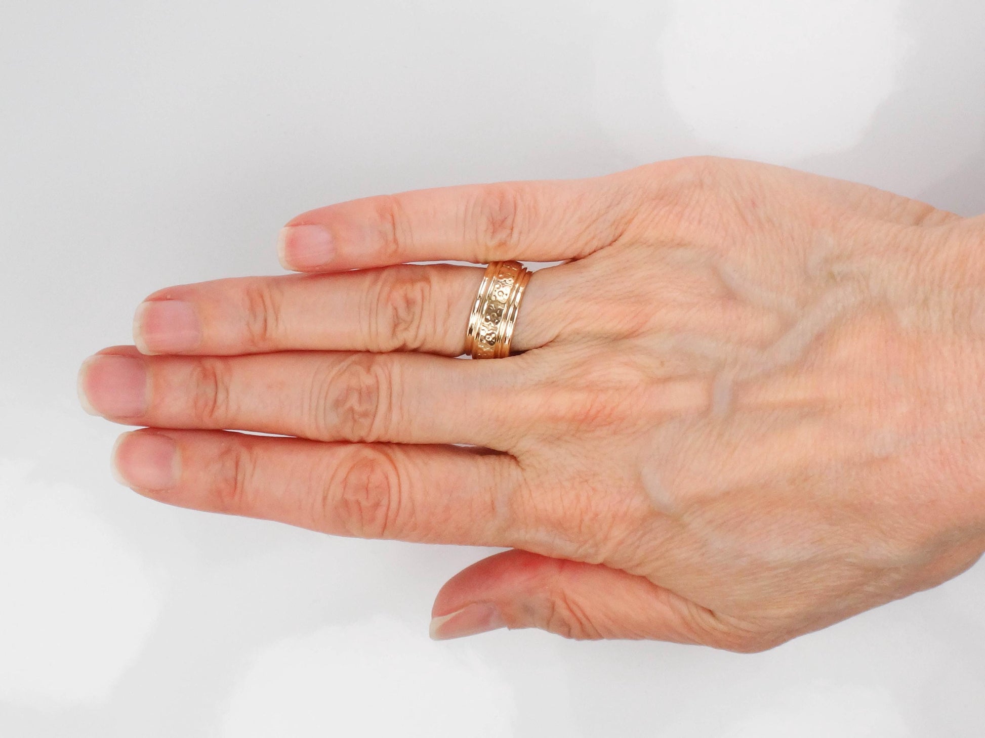 Vintage Wide 14k Yellow Gold Orange Blossom Floral Wedding Band Size 6 1/4