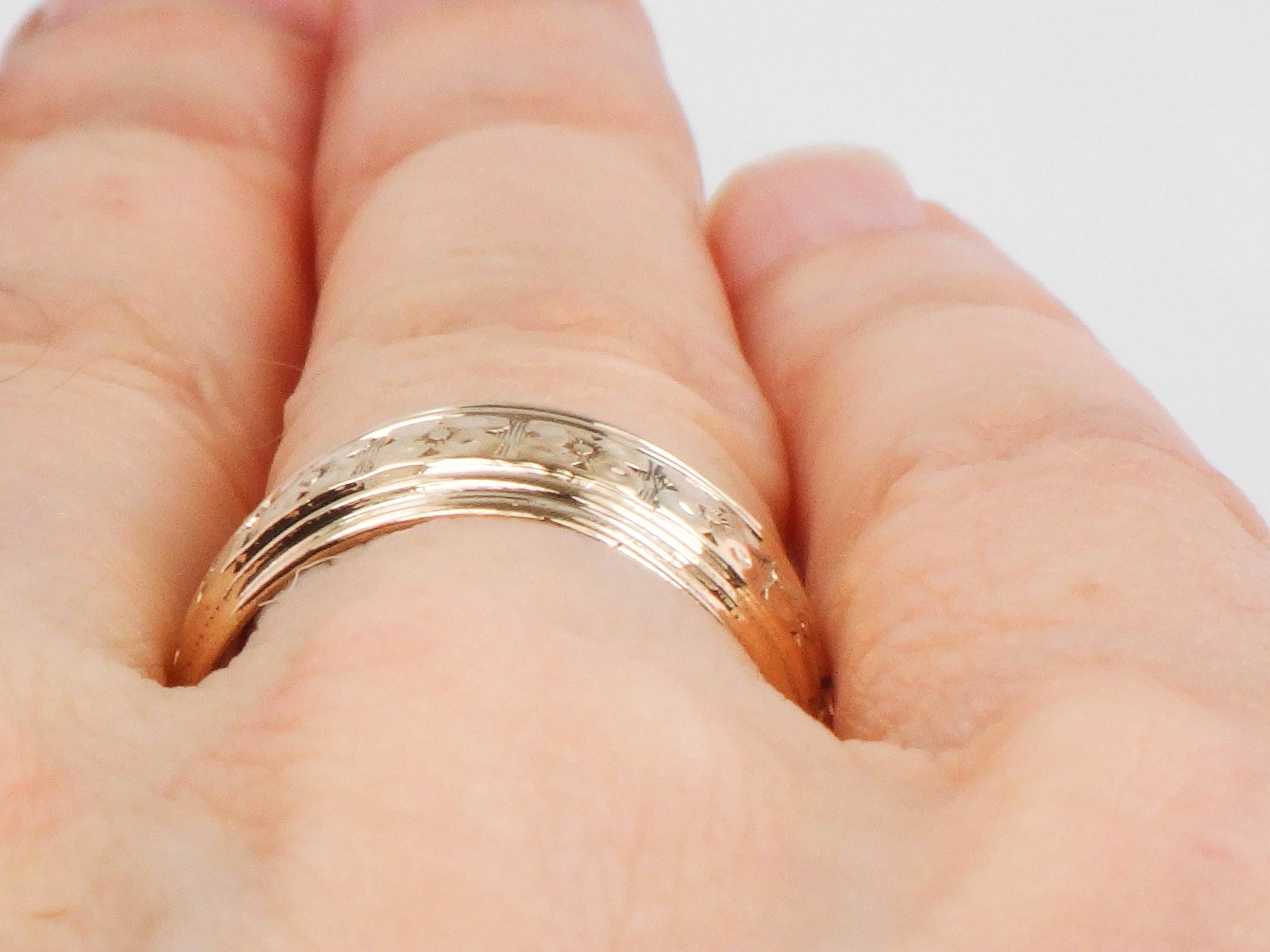 Vintage Wide 14k Yellow Gold Orange Blossom Floral Wedding Band Size 6 1/4