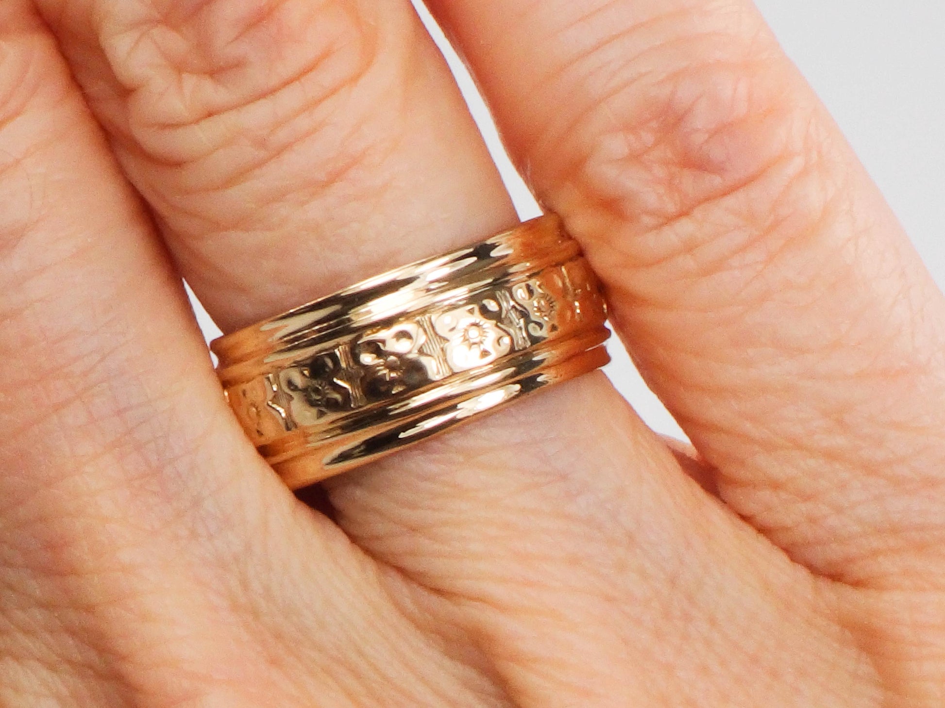 Vintage Wide 14k Yellow Gold Orange Blossom Floral Wedding Band Size 6 1/4