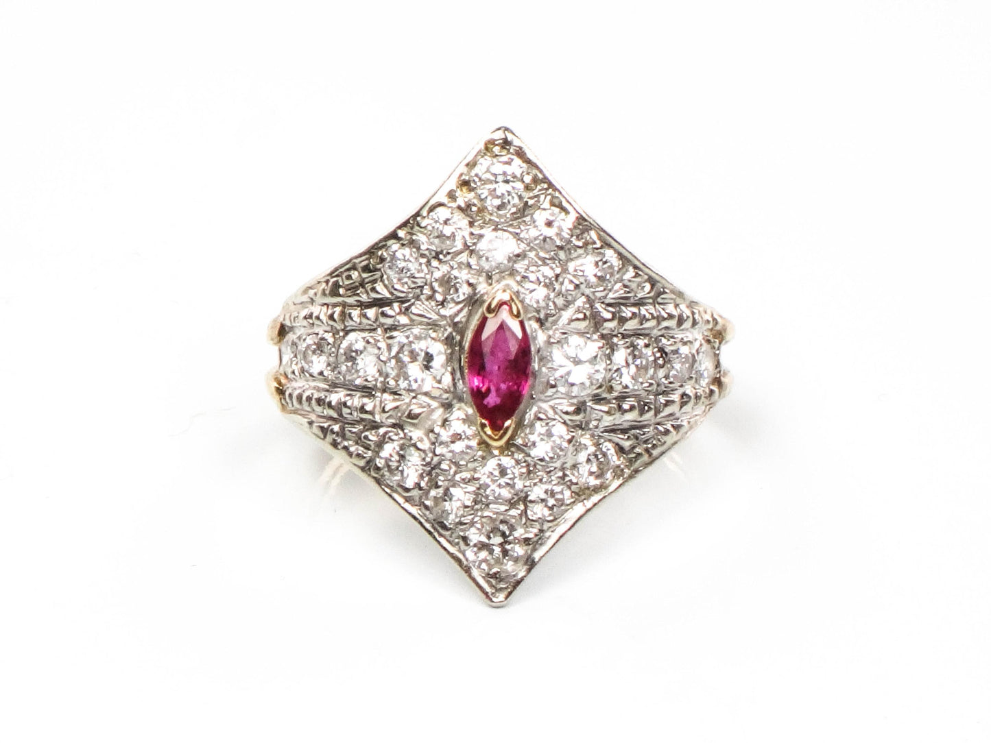 Vintage 14k Two Tone Gold Ruby Diamond Cigar Band Ring - Size 4.5