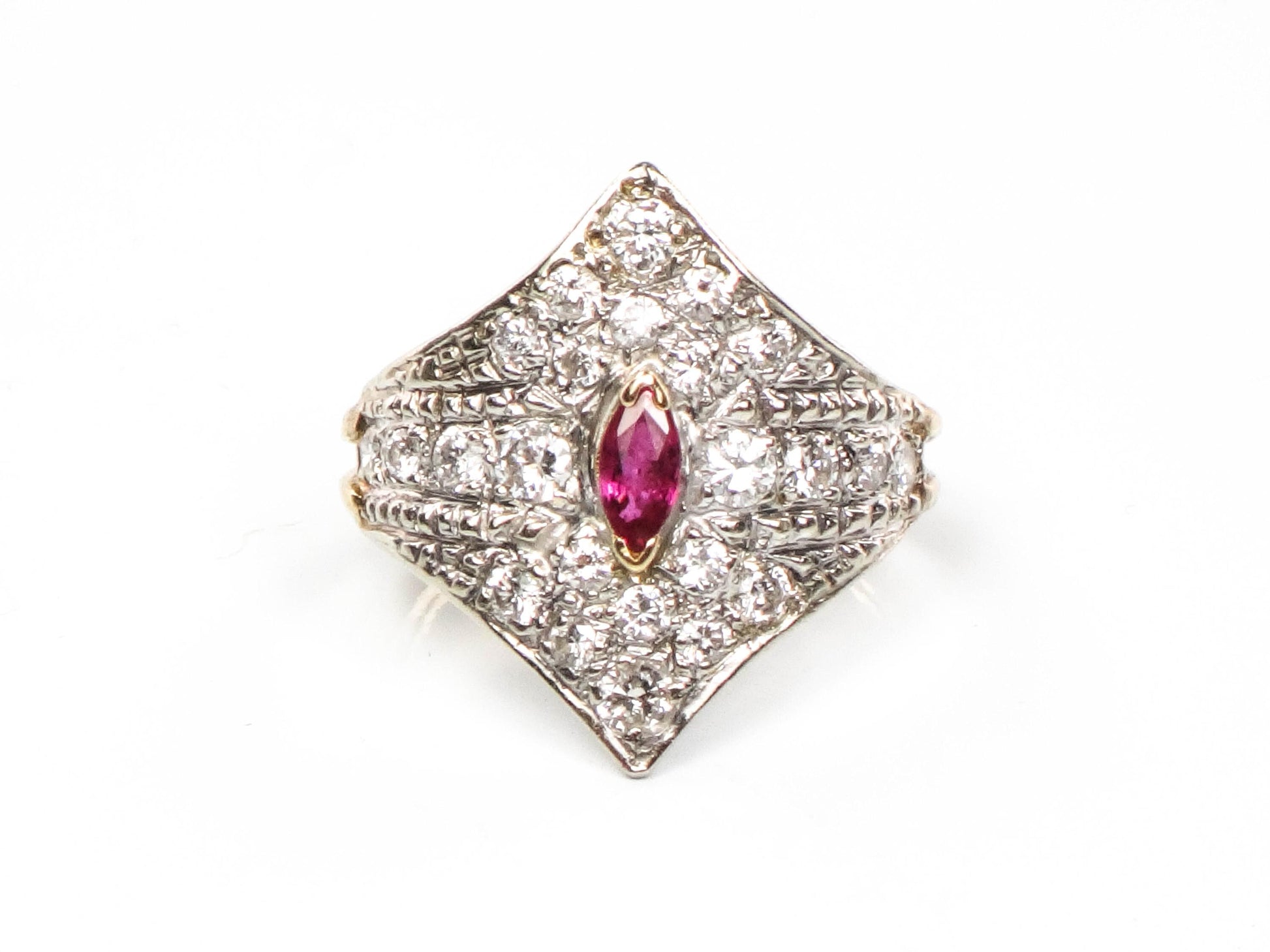 Vintage 14k Two Tone Gold Ruby Diamond Cigar Band Ring - Size 4.5