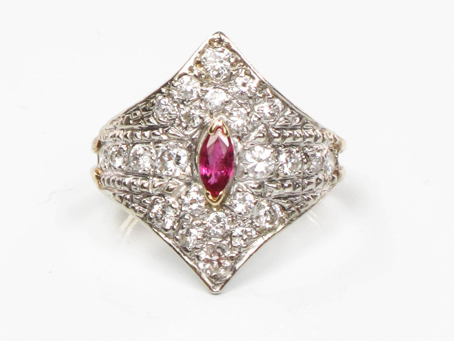 Vintage 14k Two Tone Gold Ruby Diamond Cigar Band Ring - Size 4.5