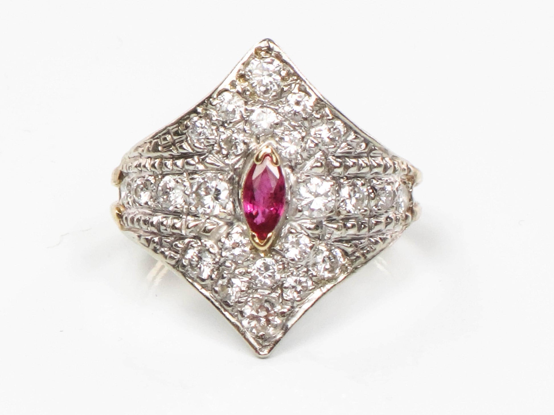 Vintage 14k Two Tone Gold Ruby Diamond Cigar Band Ring - Size 4.5