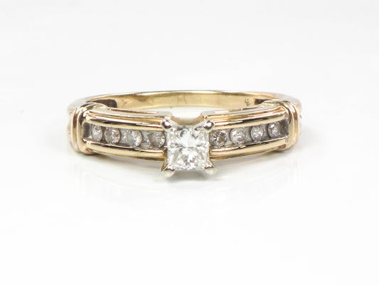 Vintage 14k Gold Princess Cut Natural Diamond Engagement Ring, Size 8.5